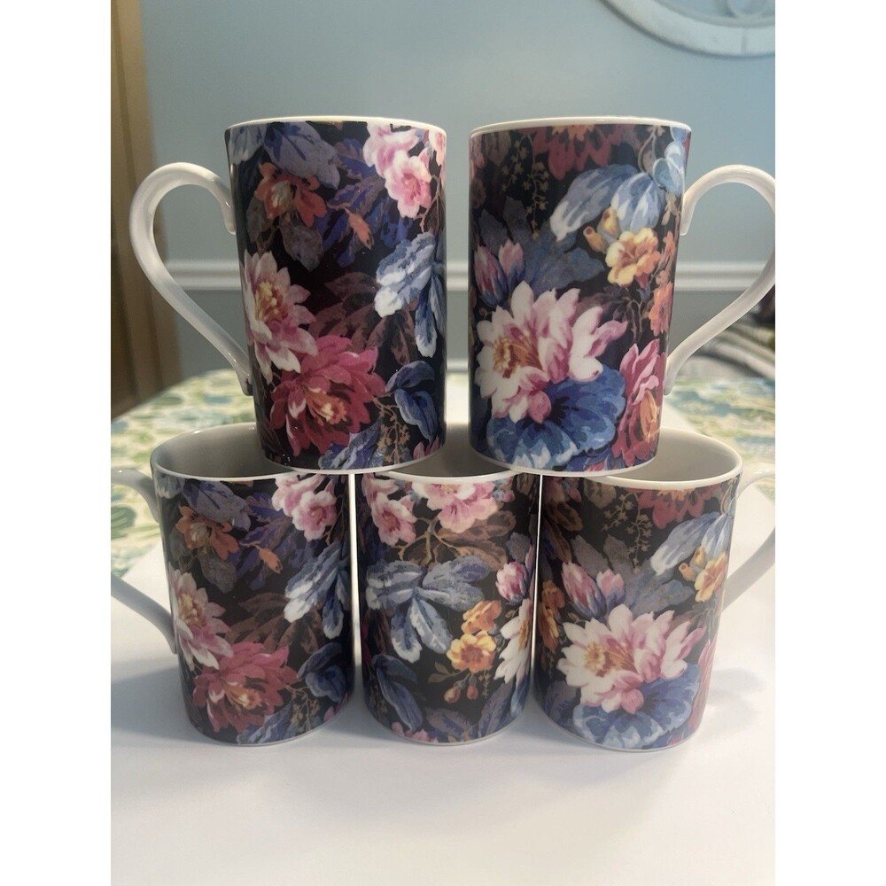 Dunoon Stoneware Floral Mugs Scotland 5pc 10oz